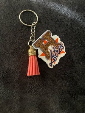 Houston Astros Leopard H Keychain with Coral Tassel